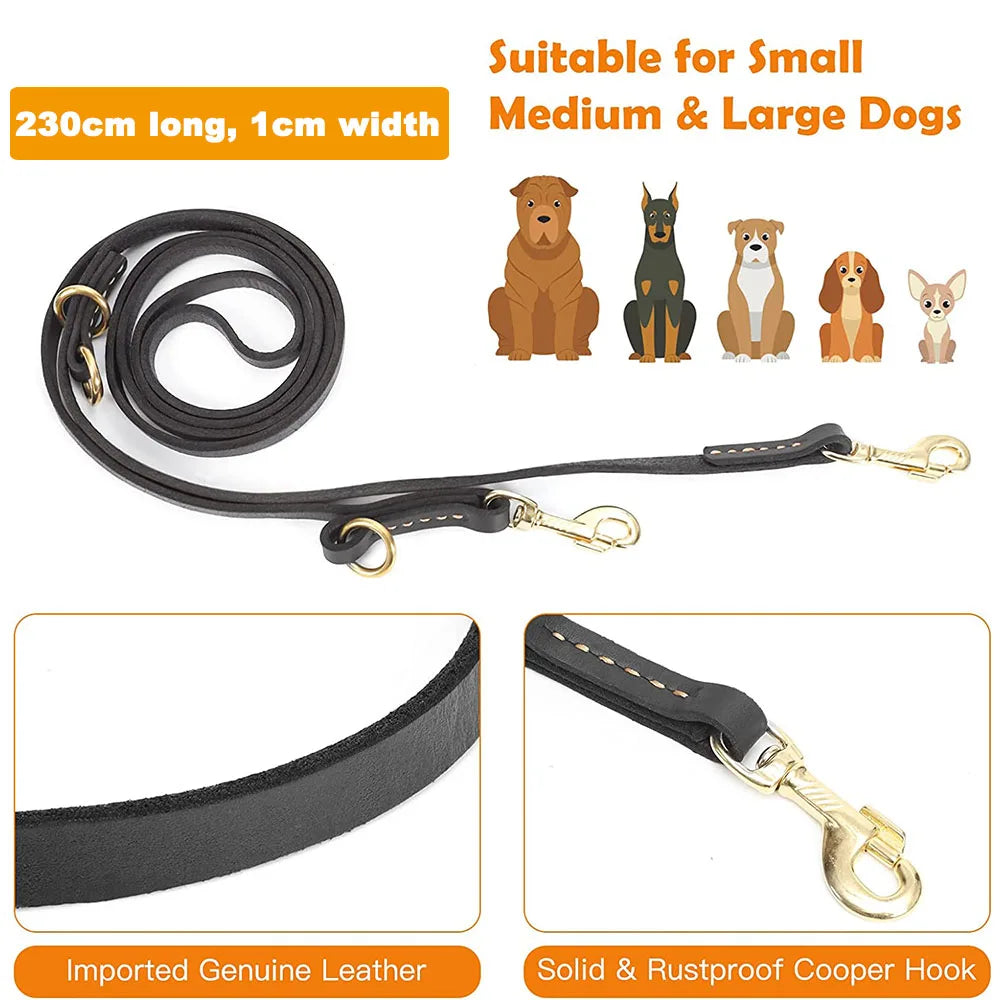 laisse en cuir multiposition chien