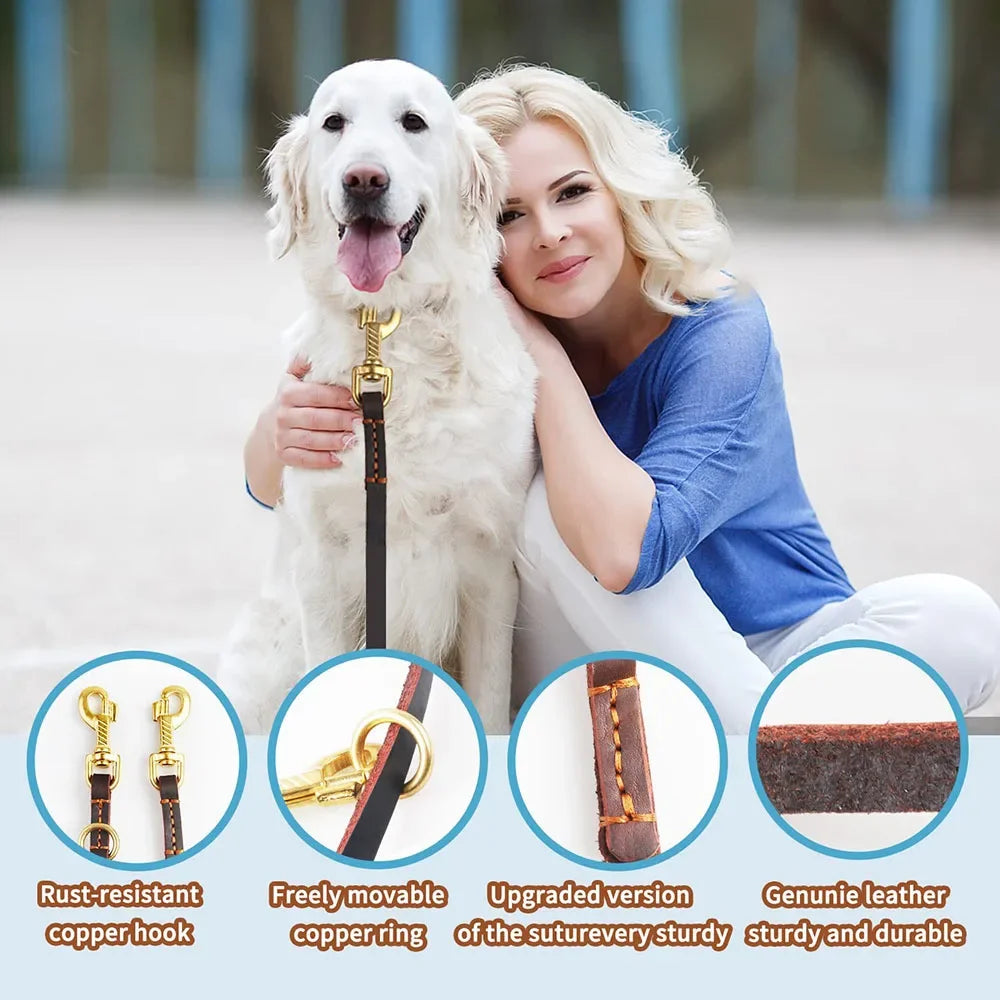 laisse 3 position en cuir pour chien