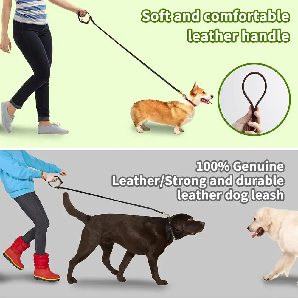 laisse 3 position en cuir pour chien
